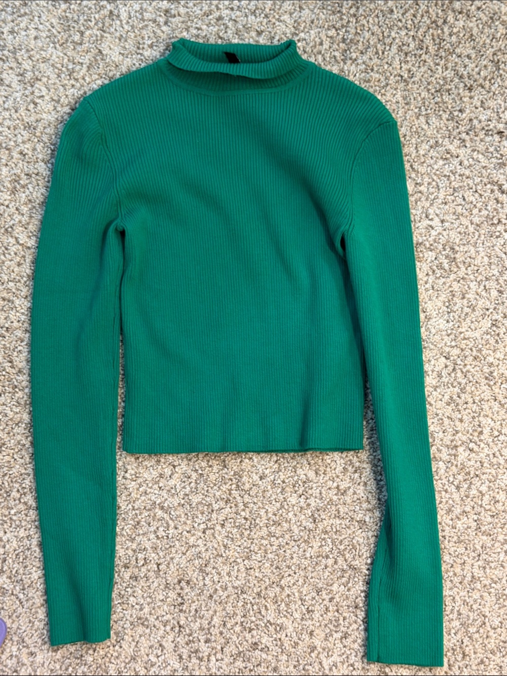 H&M Emerald Green Ribbed Mock Neck Long-Sleeve Top